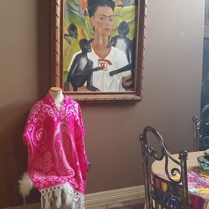 Neon pink embroidered poncho